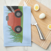 Funny green frog mowing grawn cartoon theedoek (Quarter Fold)