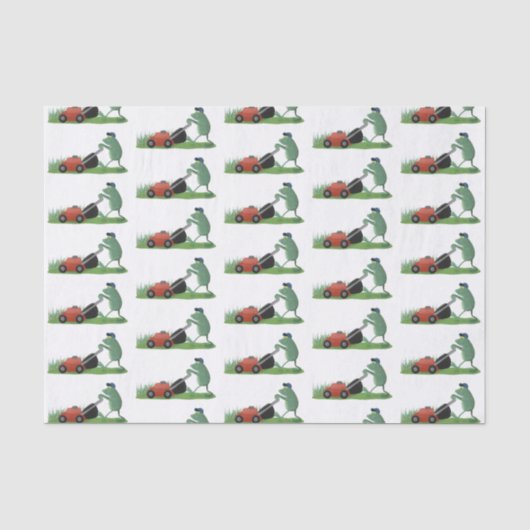 Funny green frog mowing grawn cartoon tissuepapier (Voorkant)