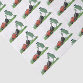 Funny green frog mowing grawn cartoon tissuepapier (Detail)