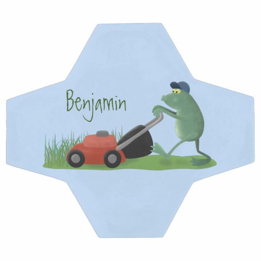 Funny green frog mowing grawn cartoon voetbal (Enkel)
