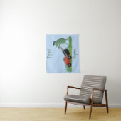 Funny green frog mowing grawn cartoon wandkleed (In situ)