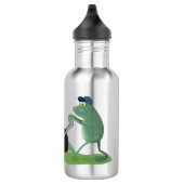 Funny green frog mowing grawn cartoon waterfles (Rechts)