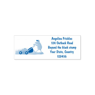 Funny green frog mowing grawn cartoon zelfinktende stempel