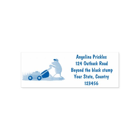 Funny green frog mowing grawn cartoon zelfinktende stempel (Design)