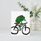 Funny Green Frog Riding Bicycle Briefkaart (Staand voorkant)