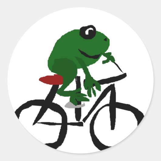 Funny Green Frog Riding Bicycle Ronde Sticker (Voorkant)