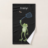 Funny green frog swatting fly cartoon bad handdoek (Handdoek)