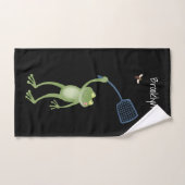 Funny green frog swatting fly cartoon bad handdoek (Handdoek)