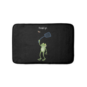 Funny green frog swatting fly cartoon badmat