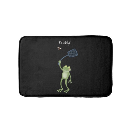 Funny green frog swatting fly cartoon badmat (Voorkant)
