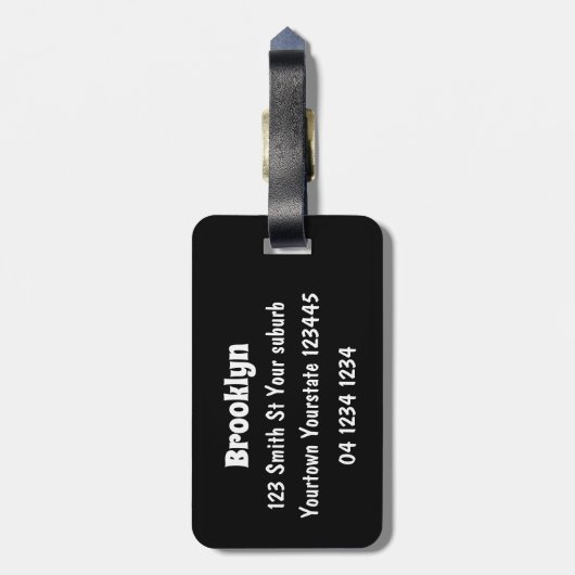 Funny green frog swatting fly cartoon bagagelabel (Achterkant verticaal)