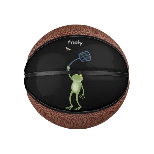 Funny green frog swatting fly cartoon basketbal (Voorkant)