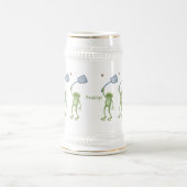 Funny green frog swatting fly cartoon bierpul (Center)