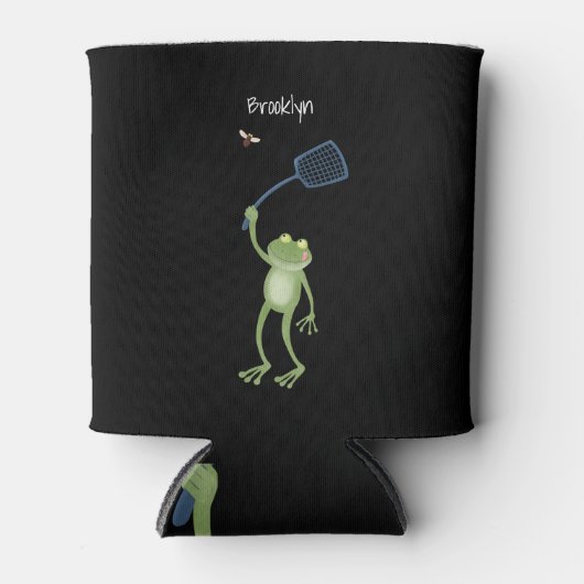 Funny green frog swatting fly cartoon blikjeskoeler (Voorkant)