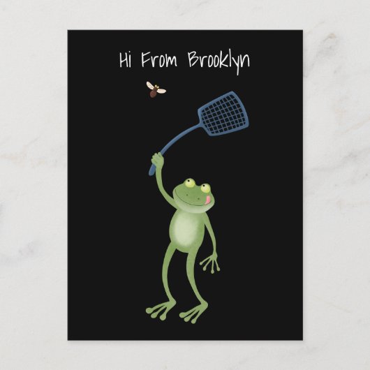 Funny green frog swatting fly cartoon briefkaart (Voorkant)