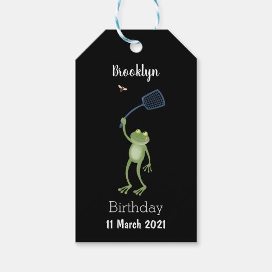 Funny green frog swatting fly cartoon cadeaulabel (Voorkant)