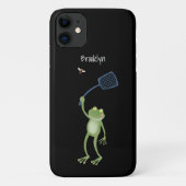 Funny green frog swatting fly cartoon Case-Mate iPhone case (Achterkant)