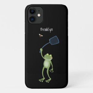 Funny green frog swatting fly cartoon Case-Mate iPhone case
