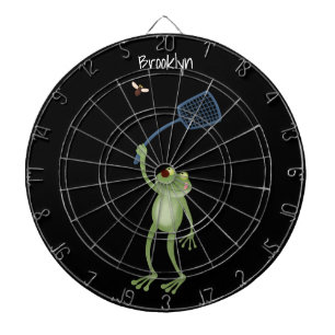 Funny green frog swatting fly cartoon dartbord