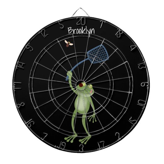 Funny green frog swatting fly cartoon dartbord (Voorkant)