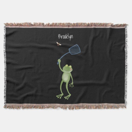 Funny green frog swatting fly cartoon deken (Voorkant)