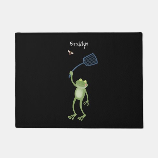 Funny green frog swatting fly cartoon deurmat (Voorkant)