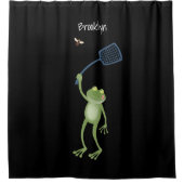 Funny green frog swatting fly cartoon douchegordijn (Voorkant)
