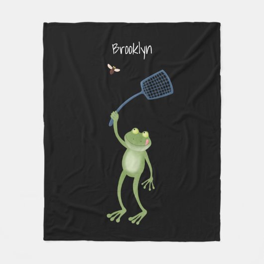 Funny green frog swatting fly cartoon fleece deken (Voorkant)