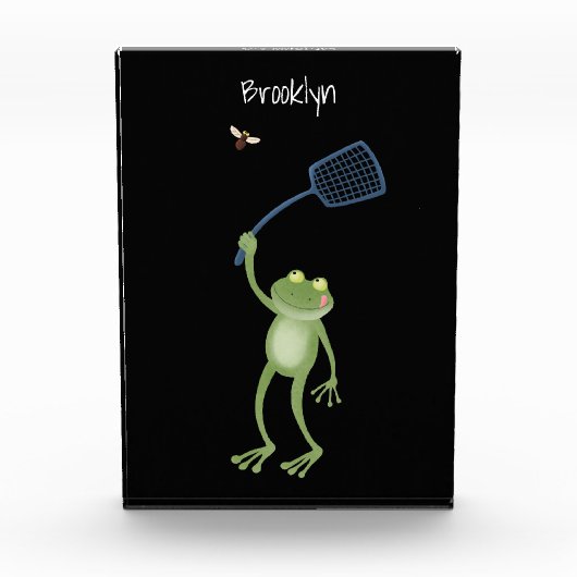 Funny green frog swatting fly cartoon fotoblokken (Voorkant)