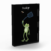Funny green frog swatting fly cartoon fotoblokken (Links)