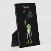 Funny green frog swatting fly cartoon fotoplaat (Zijkant)