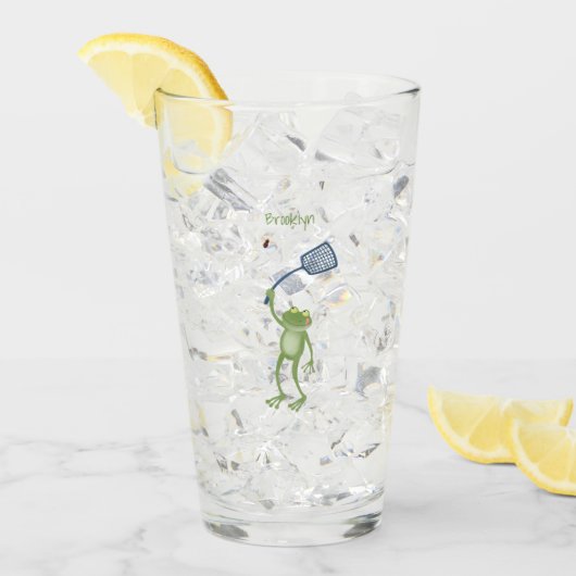 Funny green frog swatting fly cartoon glas (Voorkant ijs)