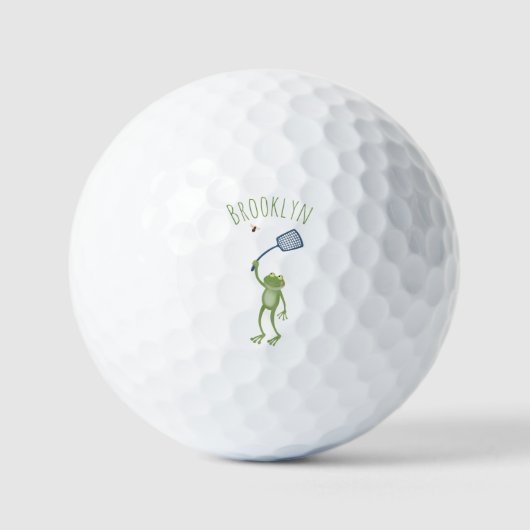 Funny green frog swatting fly cartoon golfballen (Voorkant)