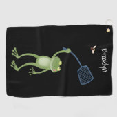 Funny green frog swatting fly cartoon golfhanddoek (Horizontaal)