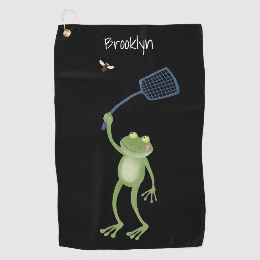 Funny green frog swatting fly cartoon golfhanddoek (Voorkant)