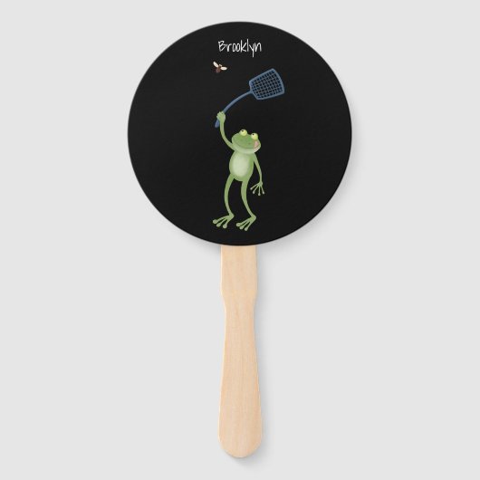 Funny green frog swatting fly cartoon handwaaier (Achterkant)