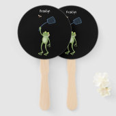 Funny green frog swatting fly cartoon handwaaier (Voorkant en achterkant)