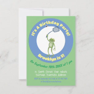 Funny green frog swatting fly cartoon kaart