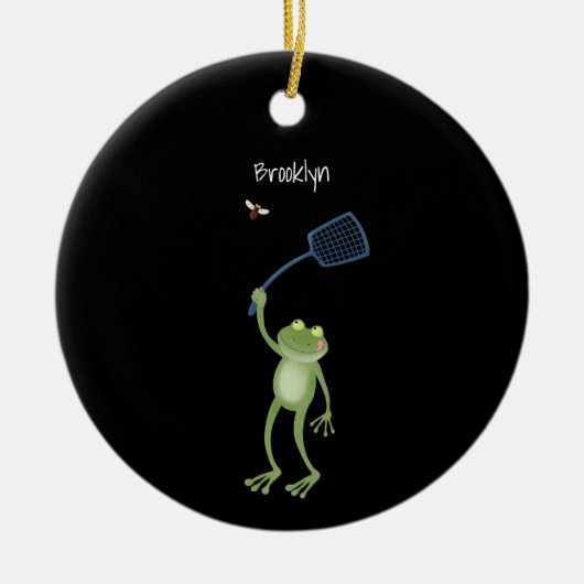 Funny green frog swatting fly cartoon keramisch ornament (Voorkant)