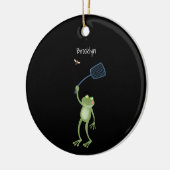 Funny green frog swatting fly cartoon keramisch ornament (Links)