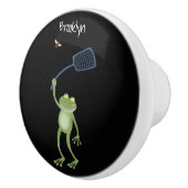 Funny green frog swatting fly cartoon keramische knop (Rechts)