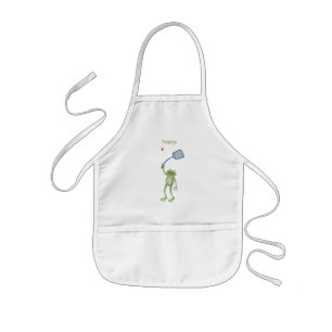 Funny green frog swatting fly cartoon kinder schort
