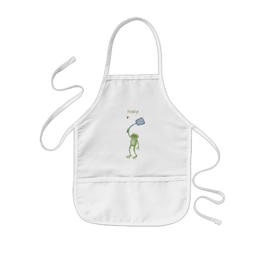 Funny green frog swatting fly cartoon kinder schort (Voorkant)
