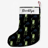 Funny green frog swatting fly cartoon kleine kerstsok (Achterkant)