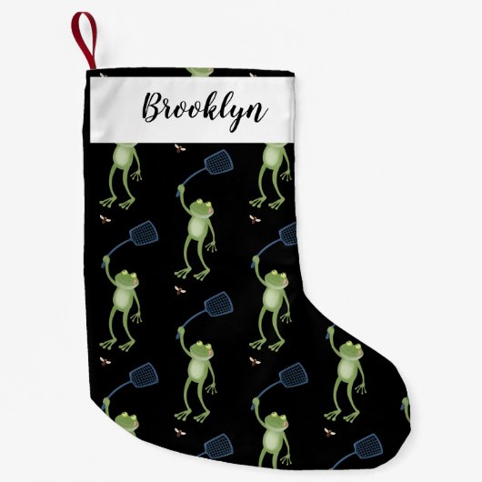 Funny green frog swatting fly cartoon kleine kerstsok (Voorkant)