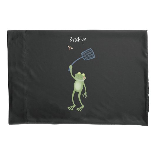 Funny green frog swatting fly cartoon kussensloop (Voorkant)