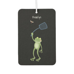 Funny green frog swatting fly cartoon luchtverfrisser