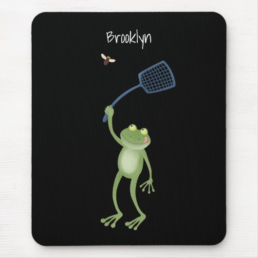 Funny green frog swatting fly cartoon muismat (Voorkant)