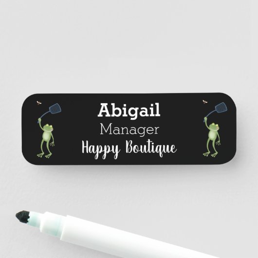 Funny green frog swatting fly cartoon naamplaatje (In situ)