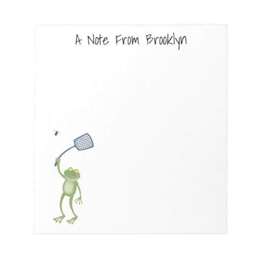 Funny green frog swatting fly cartoon notitieblok (Voorkant)